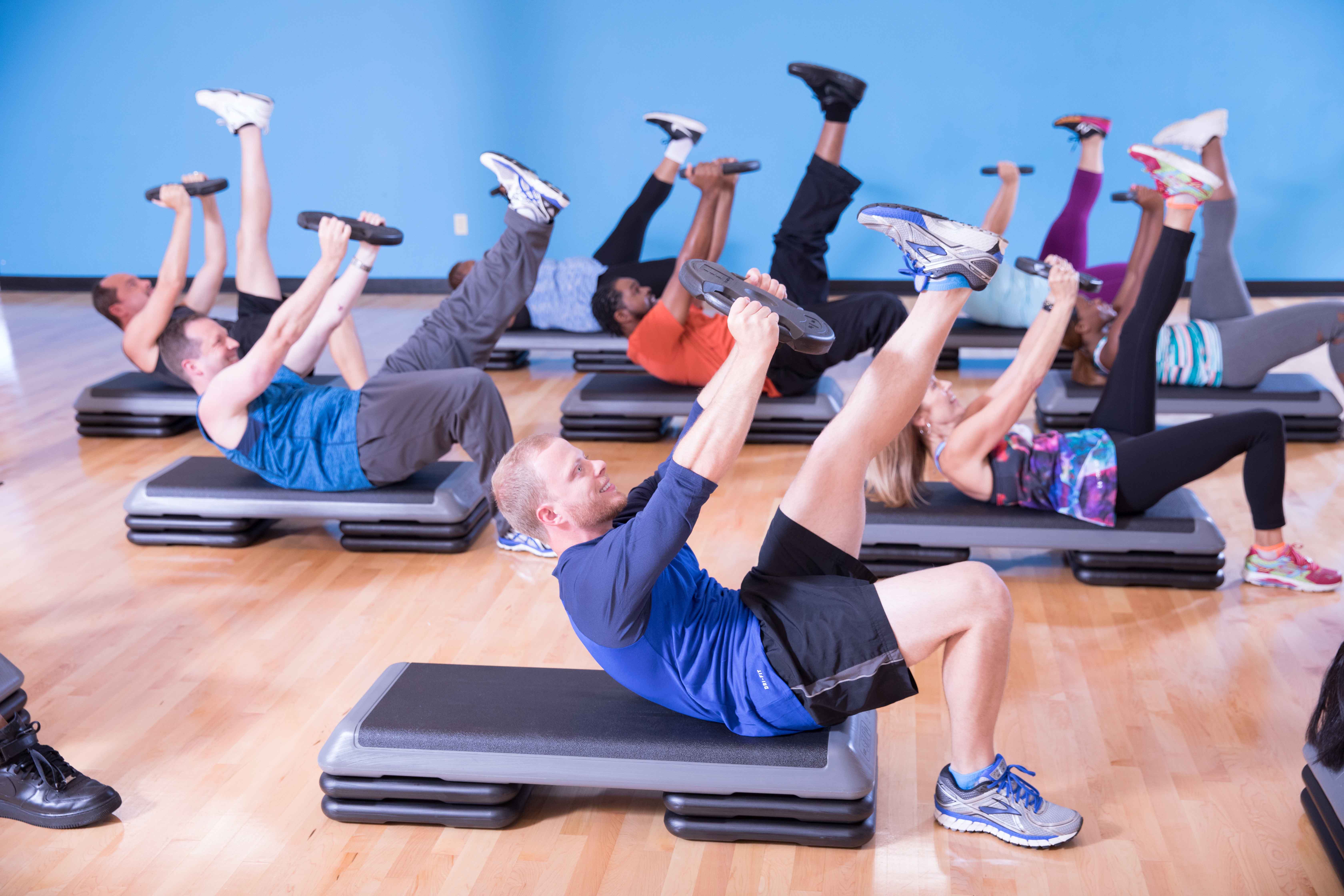 YMCA members in a core class