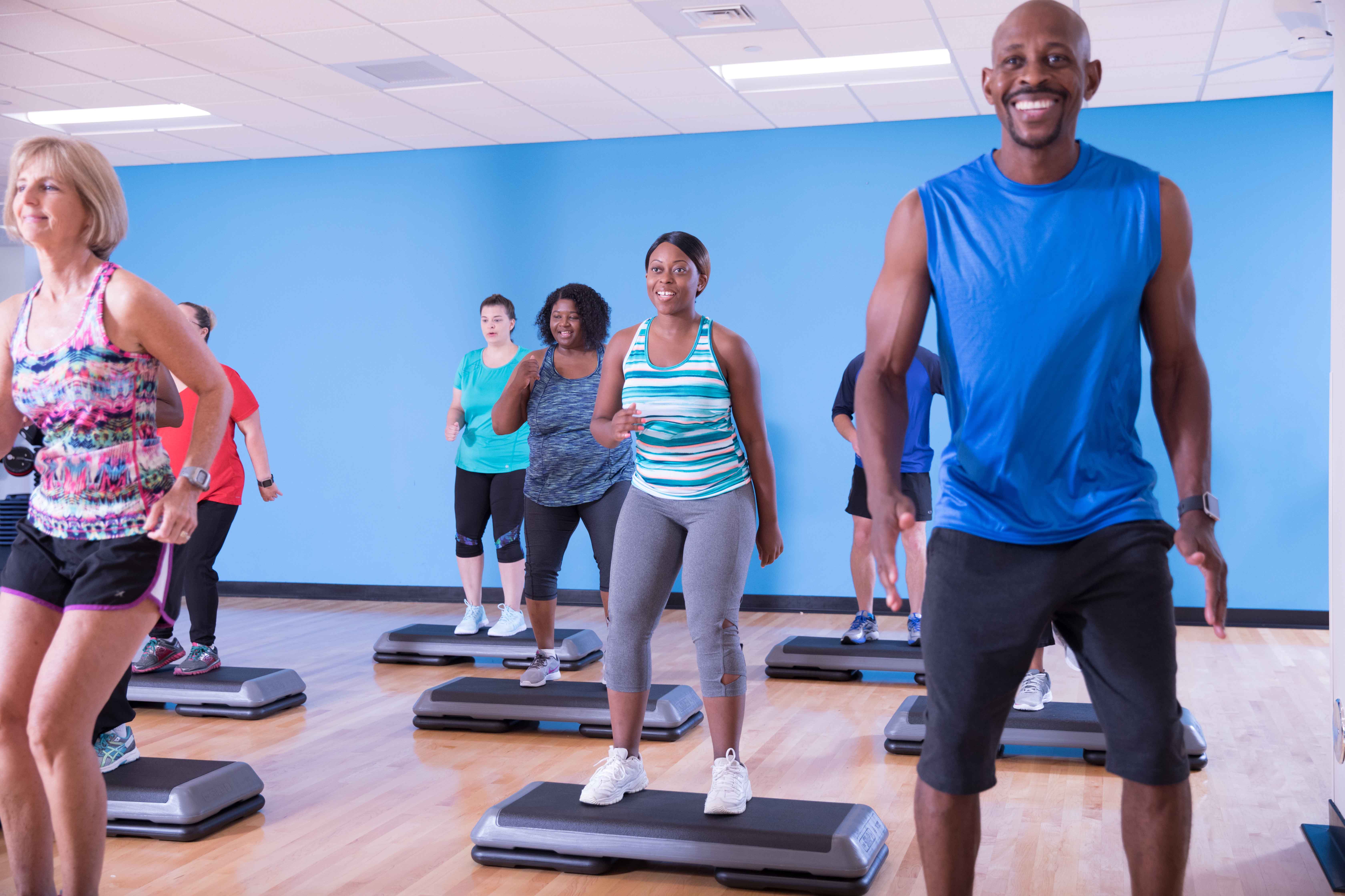 YMCA members in a cardio class