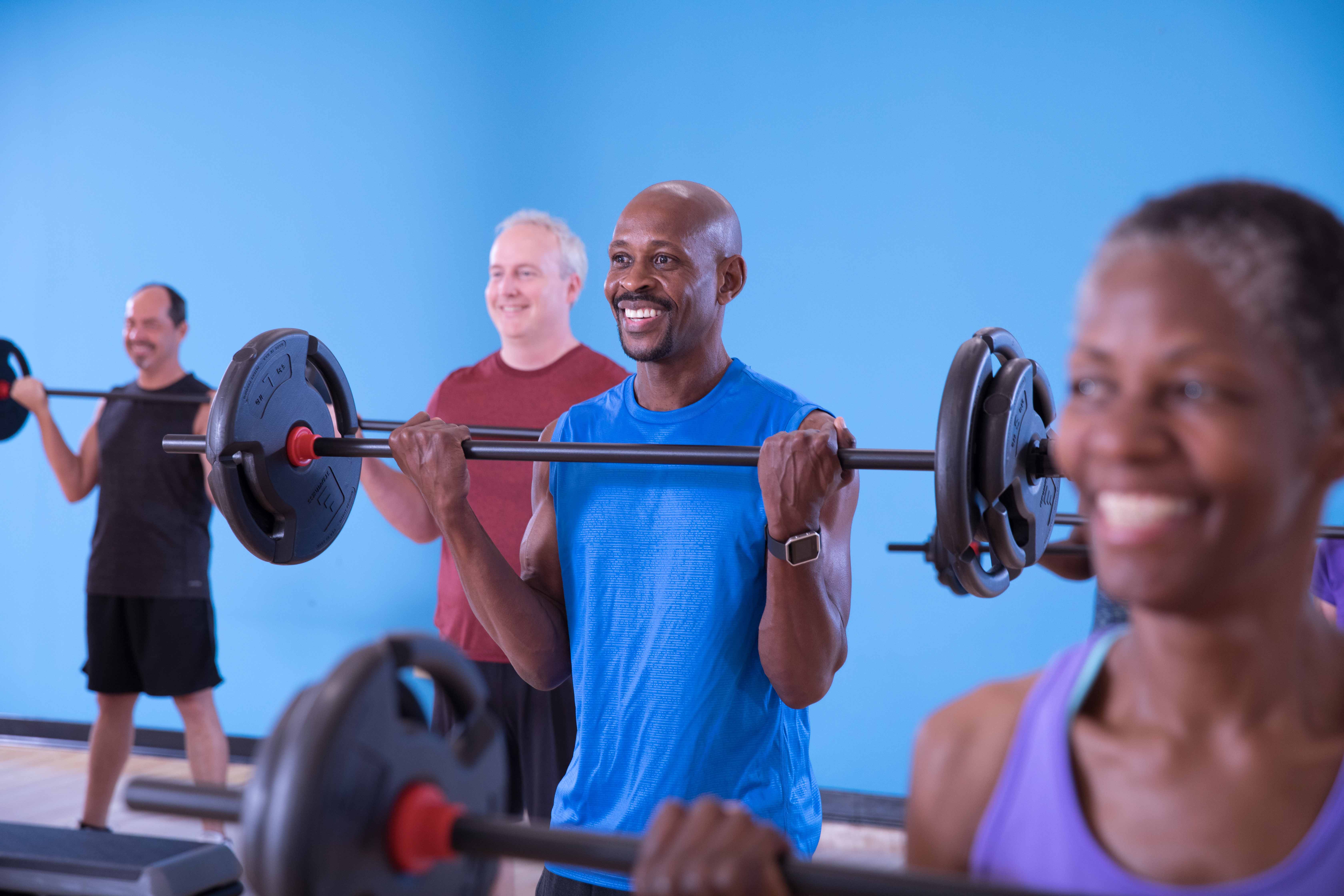 YMCA members in a strength training class
