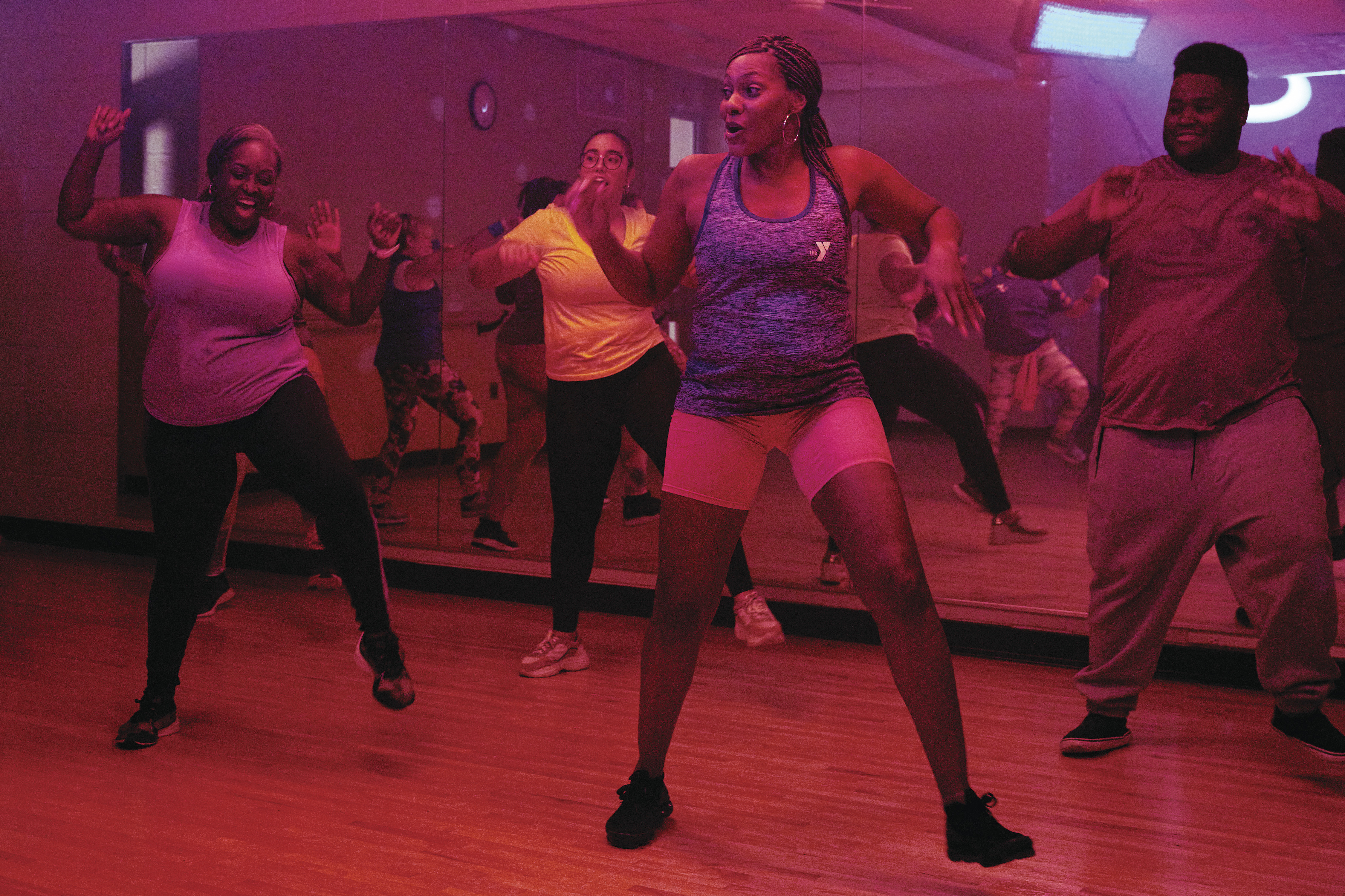 YMCA members dancing in a fitness class